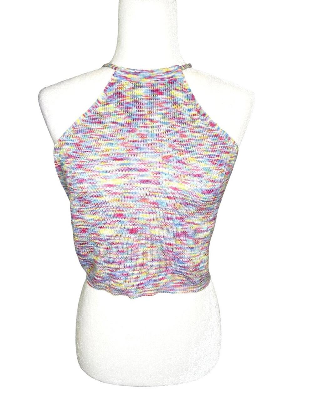 Daisy Street Multicolor Knit Halter Crop Top Tie Back Medium Festival Party Sexy